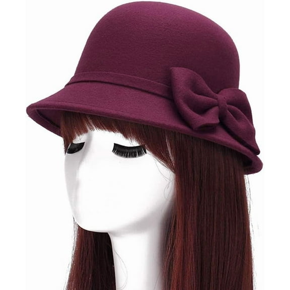 Women Polyester Church Cloche Flapper Hat Lady Round Dome Bucket Hat Winter Elegant Bowknot Cap