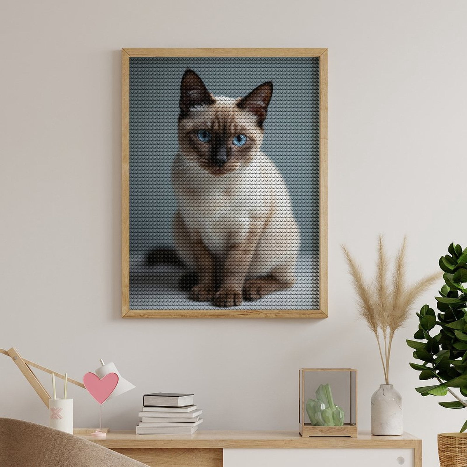 Diamond Art Kits for Adults, Blue Eyed Siamese Cat Sitting 5D Diamond Painting Kits for Adults Beginners, DIY Full Drill Diamond Painting, Gem Art and Crafts 12x16