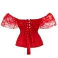 thumbnail image 4 of Lace Short Sleeves Corset Top Sexy Bustier Lingerie Waist Cincher Costume Tops Red M, 4 of 7