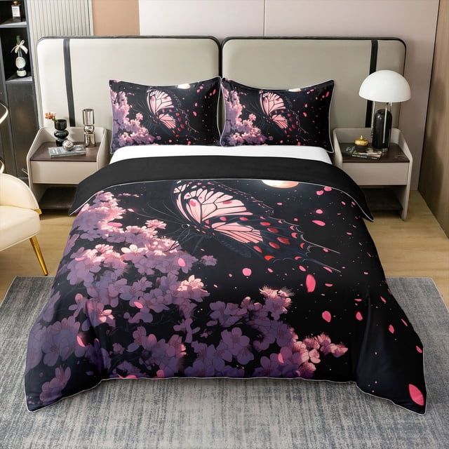 Erosebridal Housse de Couette en Coton 100 % Fleurs Roses Taille Grand, Housse de Couette en Coton 100 % Papillon Rêveur Grand, Décoration Style Japonais, Réversible (Sans Couette)