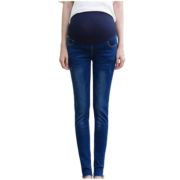 lcziwo Pantalon en Denim Taille Haute de Maternité pour Femme, Pantalon en Jean à Jambe Droite Déchiré, Pantalon de Course Vêtements d'Entraînement Vêtements d'Entraînement Bleu, m