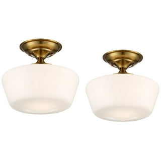 Schoolhouse Floating 7 Wide Brass and Frosted Glass Ceiling Light