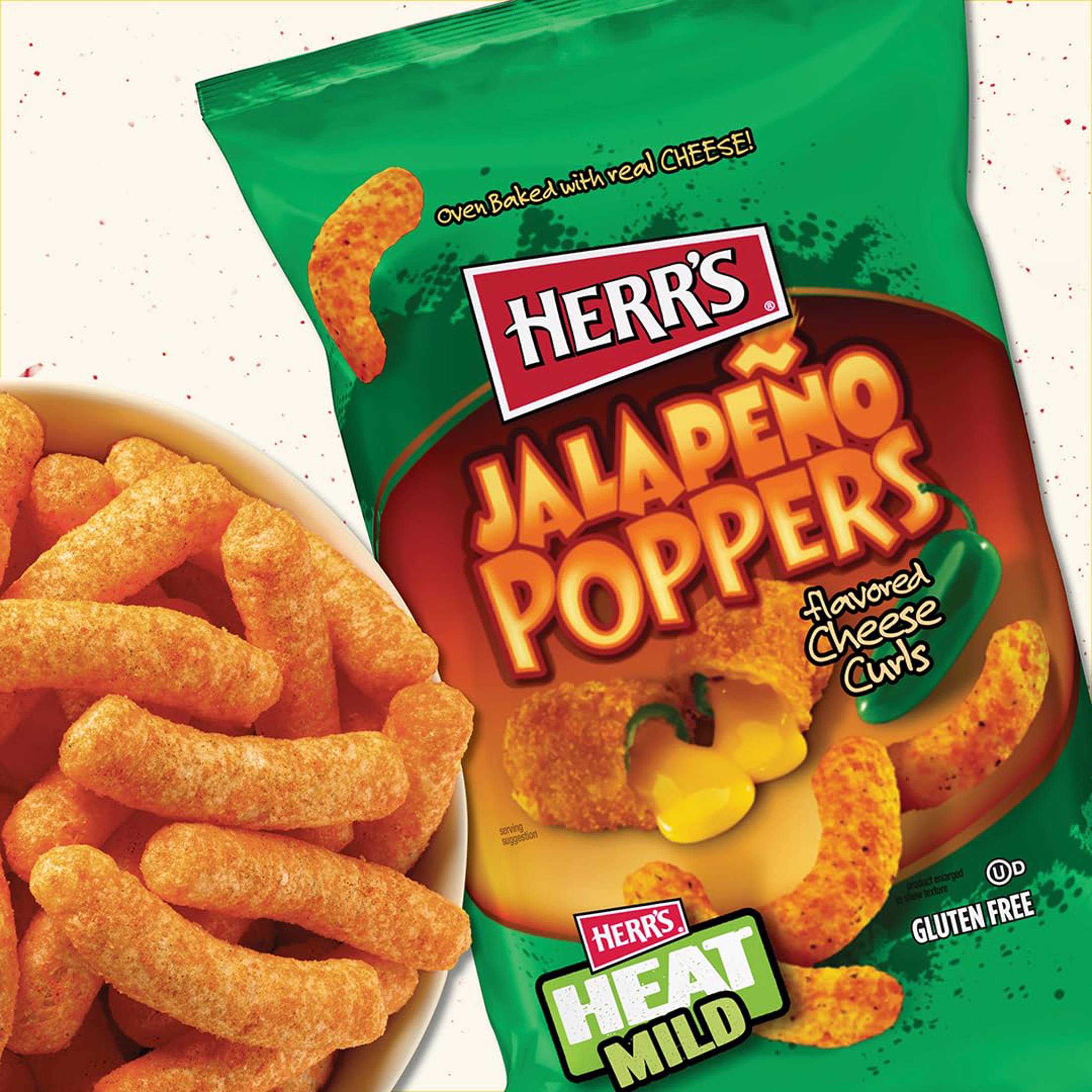 Herr's Jalapeno Cheese Curls, 6oz Bag in Resealable Plastic Packaging