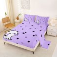 thumbnail image 2 of Manfei Cute Cat Kitten King Sheets, Love Heart Print Bedding, Lavender, 4pcs, 1 Flat Sheet, 1 Fitted Sheet and 2 Pillowcases, 2 of 6