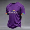 thumbnail image 2 of Men's We The People Means Everyone Polo Shirt with Rainbow Fist Graphic and Colorful Collar Trim Featuring Short Sleeves Purple M, 2 of 5
