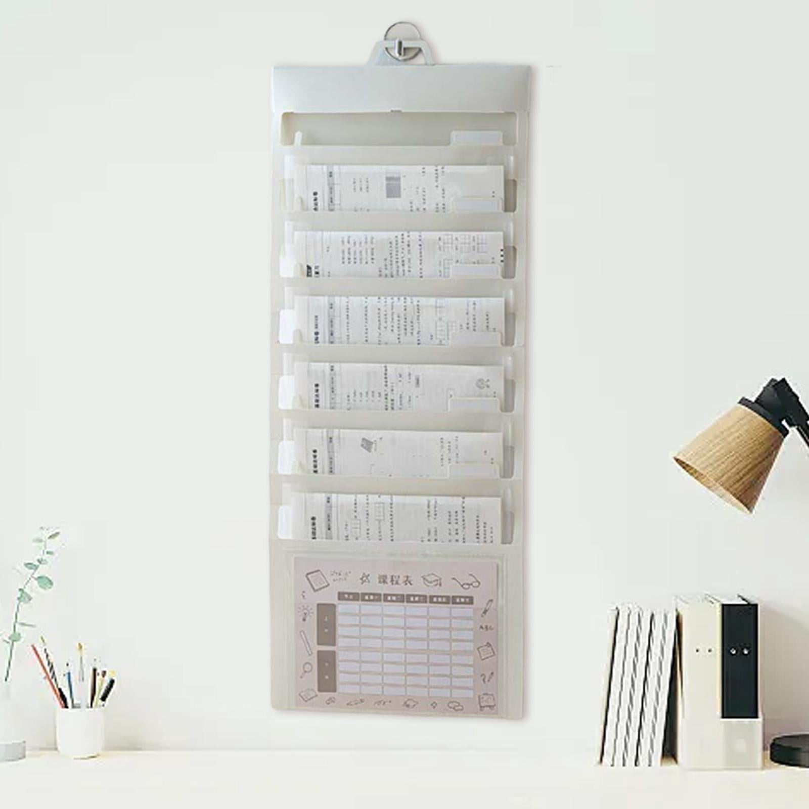 Kuntesetty Hanging Wall File Organizer Portable with 6 Pockets for A4 Size Paper Letter white