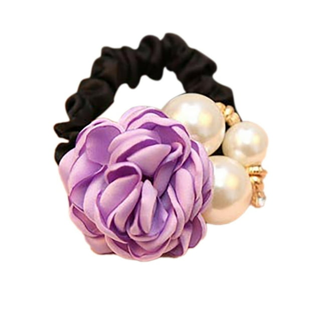 WIFKLSIIPG Anneau de Cheveux Fleur de Rose Filles Perles Strass Bandes de Cheveux Perles Élastiques Chouchous Porte-Queue de Cheval