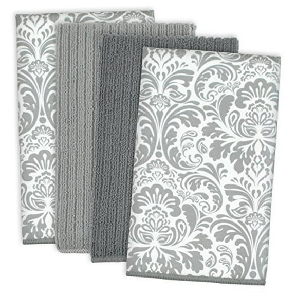 DII Gray Damask Microfiber Dishtowel (Set of 4)