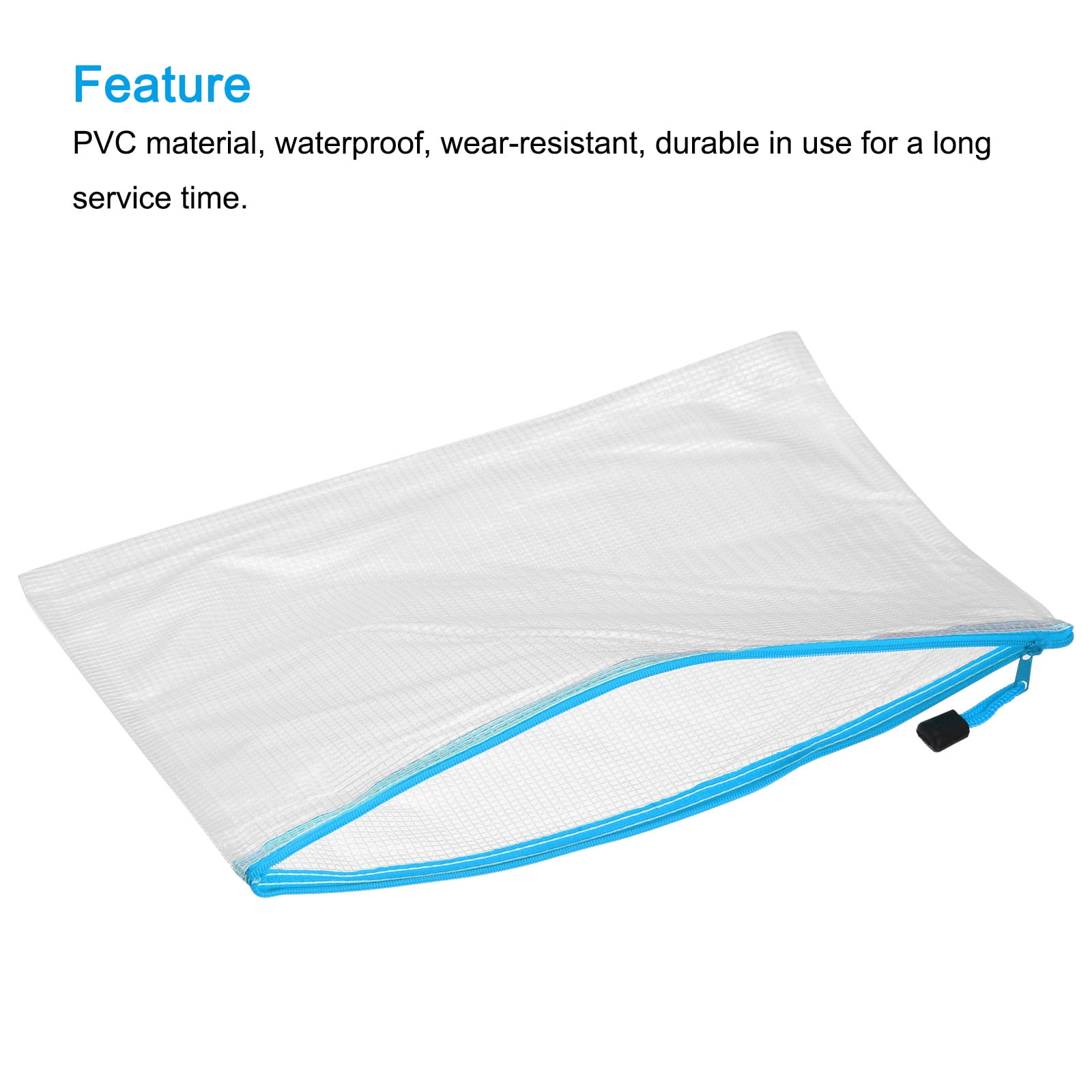 Unique Bargains Mesh Zipper Bag Pouch Document Folders Home Office Travel Sky Blue