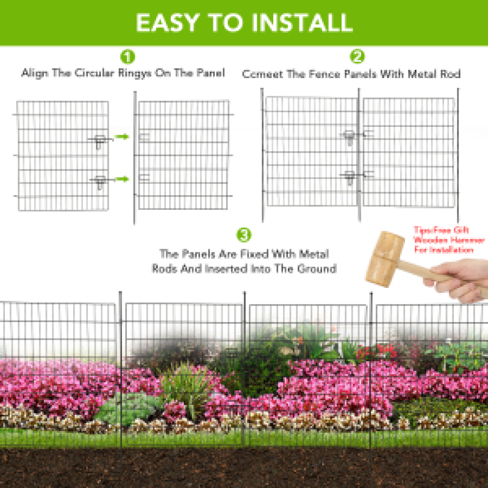 Acekid Garden Fence,15 Panels No Dig Decorative Fence with Gate for Outdoor,Yard, Patio,Animal Barrier Rustproof Metal Wire Panel,Temporary Dog