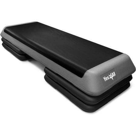 Yes4All Adjustable Workout Aerobic Exercise Step Platform Health Club Size with 4 Adjustable Risers Included and Extra Risers Options - Gray Black