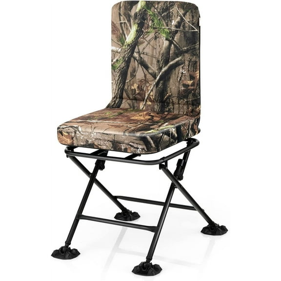 LDAILY Hunting Chair, 360° Swivel Silent Hunting Chair W/Padded Cushion & Adjustable Foot Pads, Heavy Duty Camo Hunting Seat, Hunting Chairs for Blinds Camping & Fishing, 330 LBS Capacity