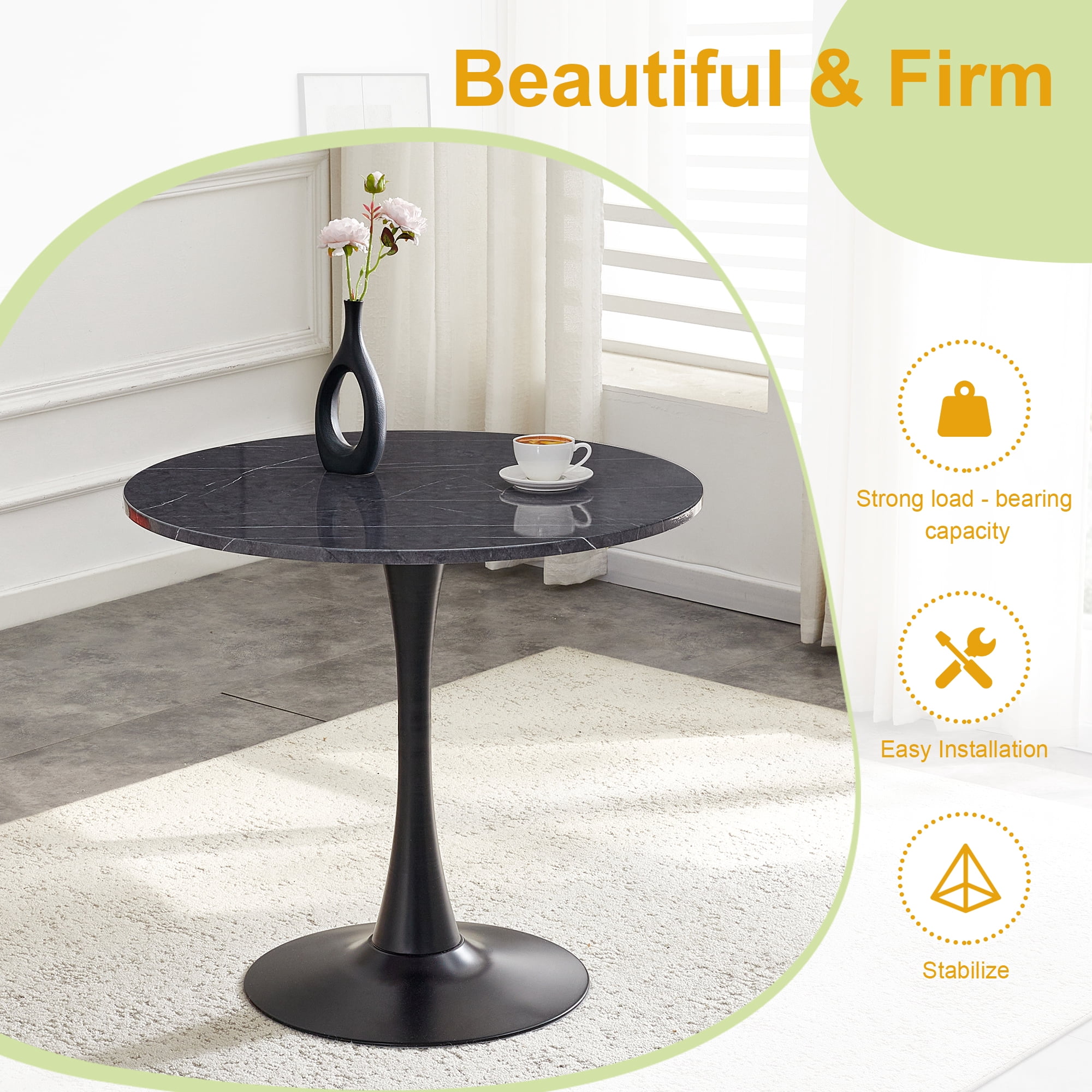Miniyam 31.5" Round Kitchen Dining Table for 2–4 People, Small Space Pedestal Tulip Table with Engineered Wood Top, Black