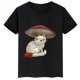 thumbnail image 3 of Camiseta de algodón de verano para niños con estampado de gato y hongo, camisetas personalizadas de manga corta negras para niños y niñas, 3 of 5