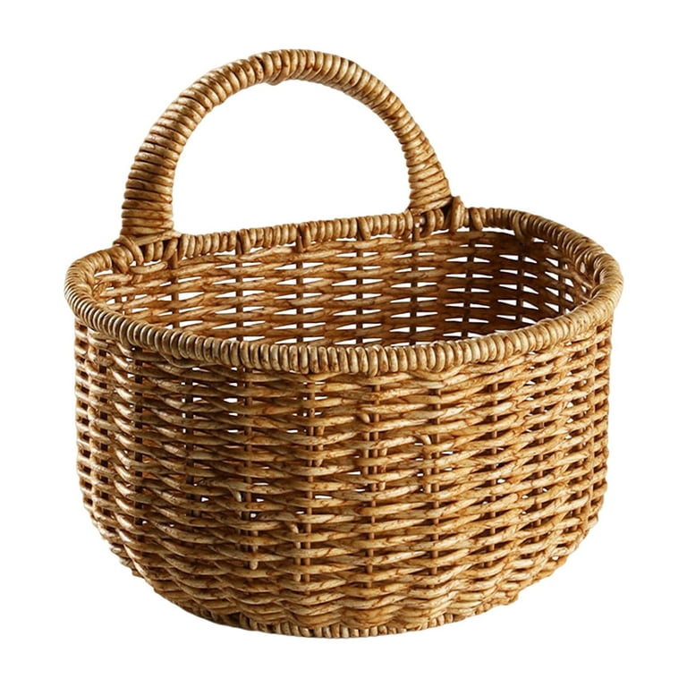 Wall Hanging Hand Woven Baskets With Handle ，Storage Plant Holders with  Handle Woven Wall Basket Kitchen Washable Trash Can for Vegetables Toys  Fruits