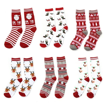 

Michellecmm Christmas Breathable Mid-calf Length Socks Cartoon Santa Claus/Elk/Snowflake Printing，Women Cotton Knee-high Stockings
