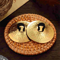 thumbnail image 5 of Qtmnekly 4pcs Copper Finger Cymbals Small Finger Cymbals Belly Dancing Mini Cymbals Musical Instrument Saucers brass Yellow, 5 of 5