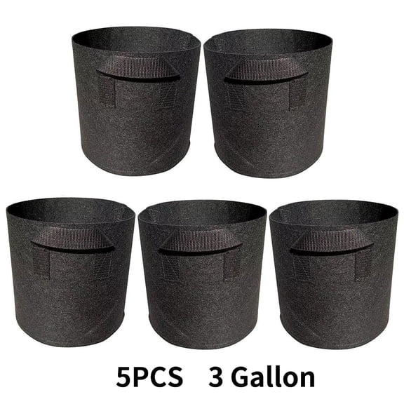 5-Pack Grow Bags/Aeration Fabric Pots with Handles(Available Capacities: 3 Gallon,4 Gallon, 5 Gallon, 7 Gallon, 30 Gallon)