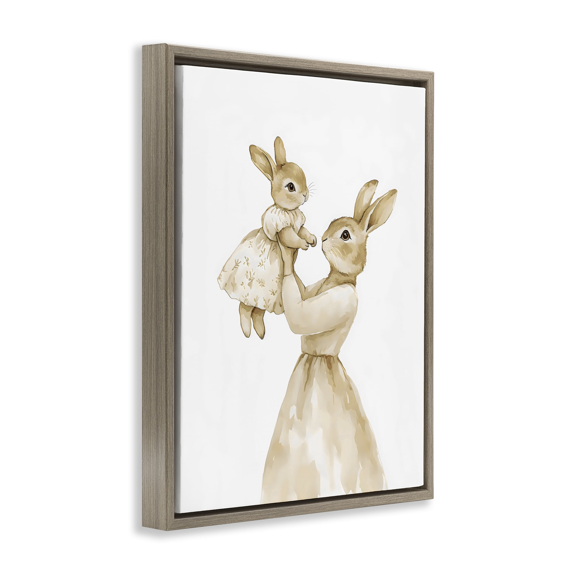 Stupell Industries Tender Mama Rabbit Brown Framed Floater Canvas Wall Art, design by Arlington Prints