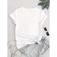 thumbnail image 3 of Women's Festive Christmas Chicken Graphic Tee - Casual & Sporty Round Neck Short Sleeve, Comfortable Polyester Blend Summer Top with "Merry Christmas" Print, Machine Washable, 3 of 6