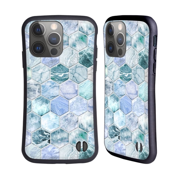Head Case Designs Officially Licensed Micklyn Le Feuvre Marble Patterns Ice Blue And Jade Stone And Hexagon Tiles Hybrid Case Compatible with Apple iPhone 14 Pro
