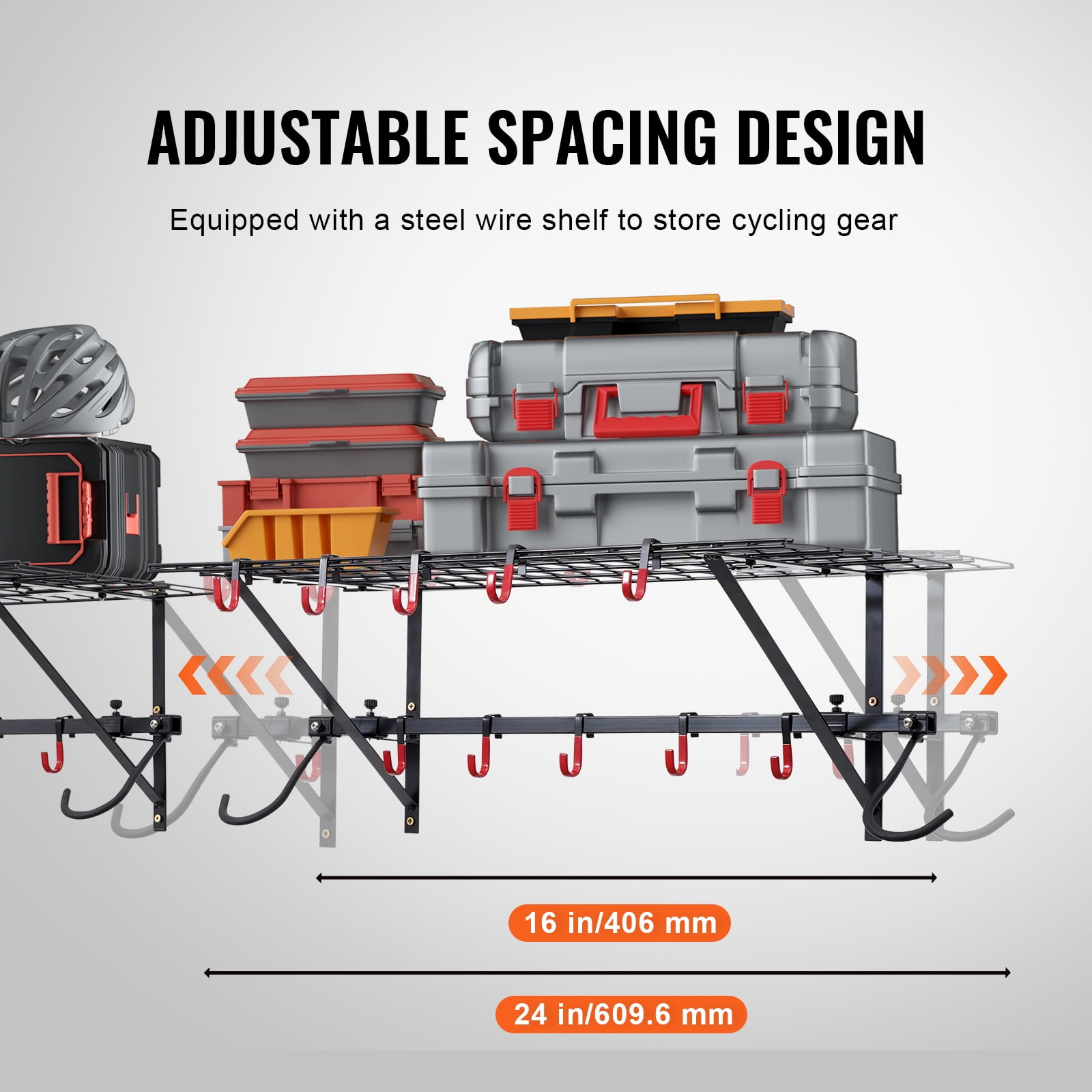 KFFKFF Bicycle Storage Solution, Wall-Mounted Rack for 4 Bikes, Includes Dual Shelving, Home & Garage Space Saver, Adapts to Different Bicycle Sizes