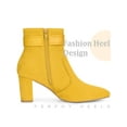 thumbnail image 3 of BLISSFUL STEP Women's Ankle Boots Chunky Heel Pointed Toe Buckle Strap Zipper Faux Suede Yellow 10, 3 of 6