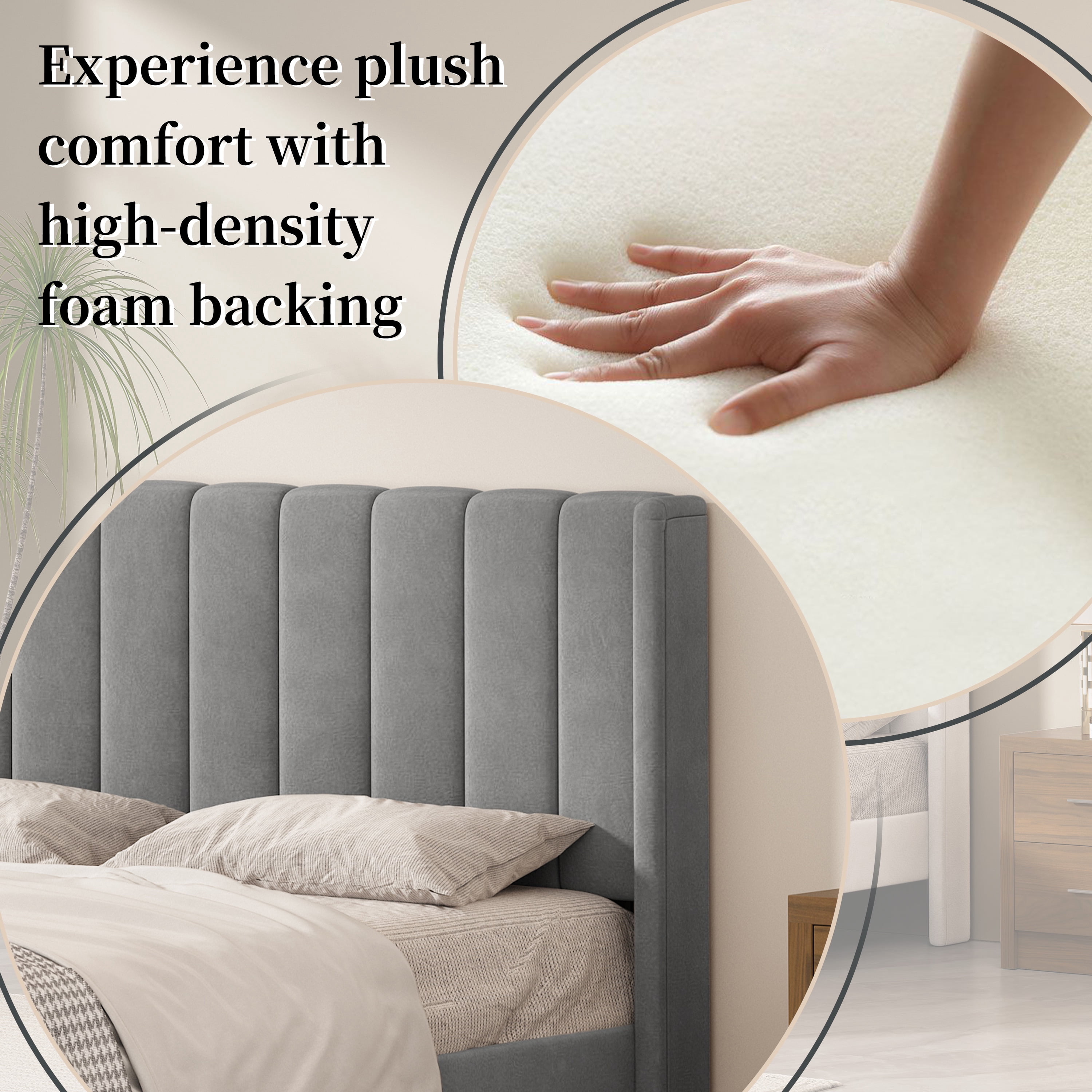 Full Size Upholstered Bed Frame,40.9" High Headboard,Strong Metal Frame,Wooden Slats Support,No Box Spring Needed,Easy Assembly,Velvet Fabric,Gray