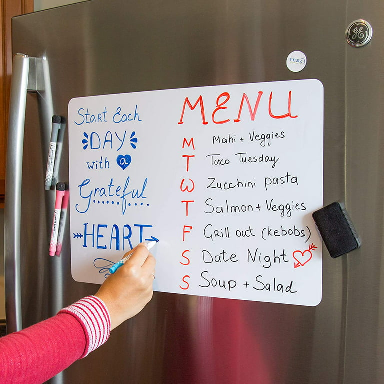 Cinch Magnetic Dry Erase Whiteboard Sheet For Kitchen Fridge With Stain  17x11In