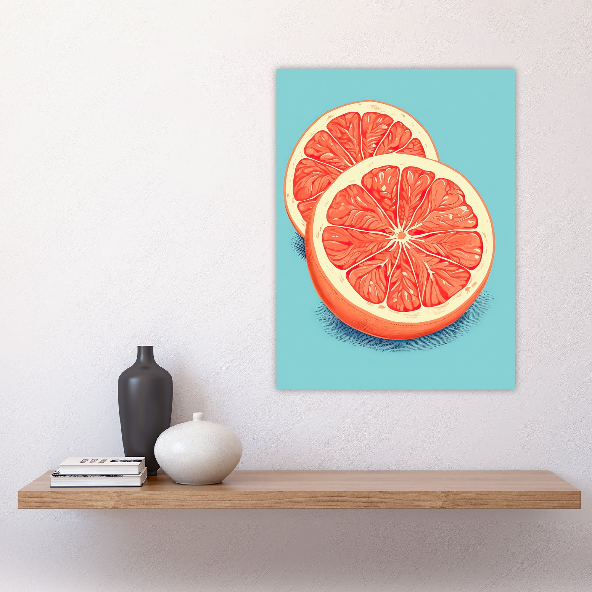Sliced Grapefruit Duotone Painting Vibrant Blue Orange Kitchen