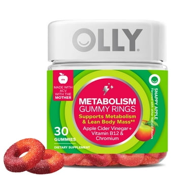 OLLY Metabolism Gummy Rings, Apple Cider Vinegar, B12, Chromium, Apple Flavor with Other Natural Flavors, 30 Ct