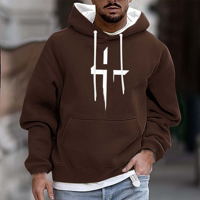 Sudadera con capucha para hombre, informal, a la moda, con estampado, con cordón, de manga larga, de poliéster