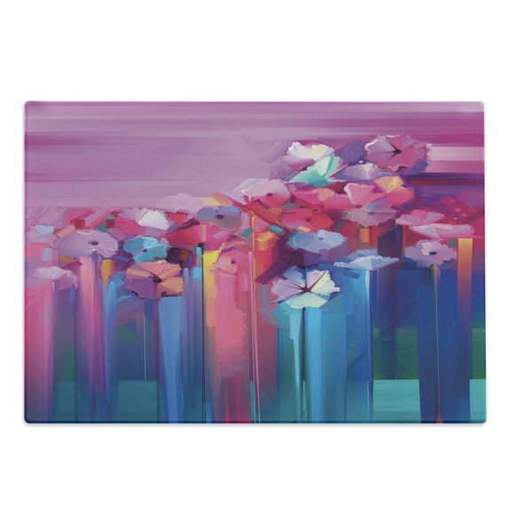 Gerber Daisy Cutting Board, Oil Painting Print with Abstract Vibrant Flower Petals, Decorative Tempered Glass Cutting and Serving Board, in 3 Sizes, by Ambesonne
