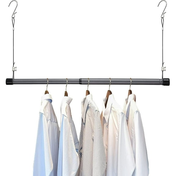 OLIYNEDY Hanging Closet Rod, Length and Height Adjustable Closet Hanging Organizer,35 Inch Height Space-Saving Clothes Hanging Bar