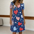 thumbnail image 4 of Women's Independence Day 250 Years Anniversary Patriotic Dress Short Sleeve Button Neck Printed Star Pattern Round Neckline Casual Comfortable Daily Wear USA Flag Summer Dress 4th of July Dark Blue L, 4 of 5