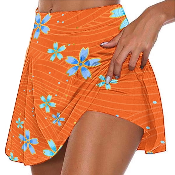 ZZwxWA Pants Women Wide Leg Trendy Flowy Sports Striped Floral Cute Summer Beach Party Leisure Elastic Bottoming Tie-Dye Print Skirt Pants Mid Waist Trousers Orange XXL