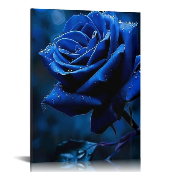 JRXY Blue Rose Wall Art Rose Flowers Blossom on the Black Background Canvas Print Nature Scenery Wall Art for Living Room Bedroom Wall Painting Decoration Modern Artwork 12x16 in