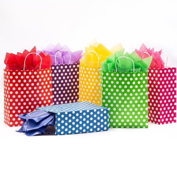 MIXMECY 13" Gift Bags with Tissue Paper, 24 Pack Bulk Party Favor Bags with Handle Large Kraft Paper Cute Colored Gift Wrap Bags Assortment for Shopping Business Retail Goody