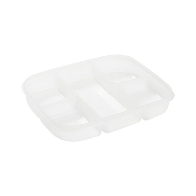 yulier Divided Veggie Tray with Lid, 5 Compartment Snack Box Stackable Food Storage Container for Fridge, Reusable Meal Prep Container for Meat Vegetable Fruit