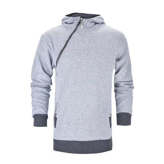 MIASHUI Men's Fall Winter Pullover Hoodie Diagonal Zipper Design Long Sleeve Unique Style Casual Top Grey,XL