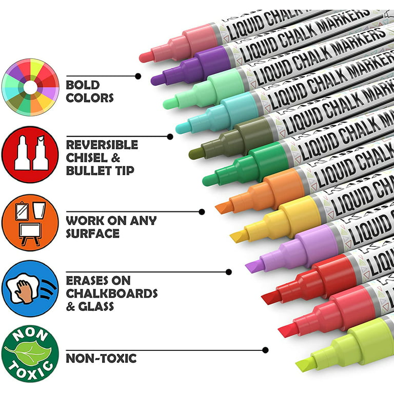 Bold Liquid Chalk Markers - Dry Erase Marker Pens for Chalkboards, Signs,  Windows, Blackboard, Glass, Mirrors - Chalkboard Markers with Reversible  Tip