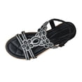 thumbnail image 5 of Yuanlong Womens Sandals Slingback Rhinestones Flat Sandals Elastic Ankle Strap Bohemian Beach Leisure Shoes, 5 of 9