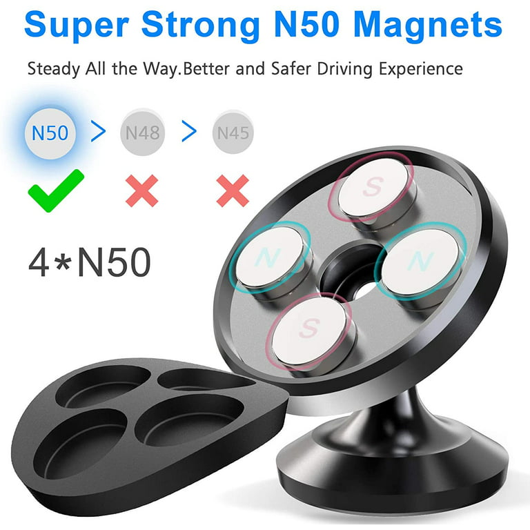 【2-PACK】Magnetic phone holder for car, [ Super Strong Magnet ] [ 4 Metal  Plate ] Carmount 2.0 Magnetic Phone Mount [ 360° Rotation ] Universal