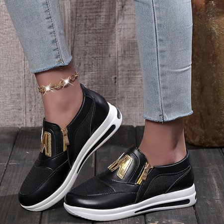 

Sneakers Women Women Shoes Thick Soled Solid Color Fashion Shoes Pu Black 39