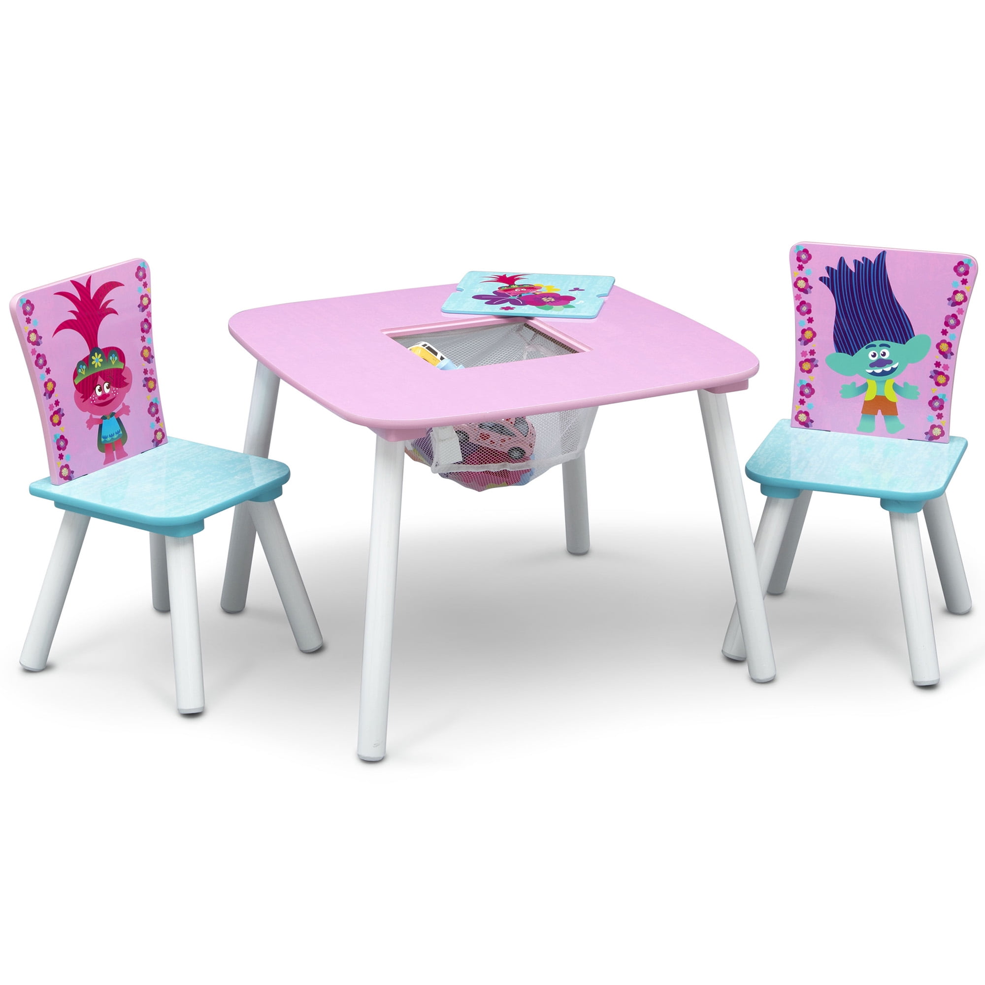 Trolls Kids School Table Desk And Chair With Storage Bin Box Set For Girls Pink 