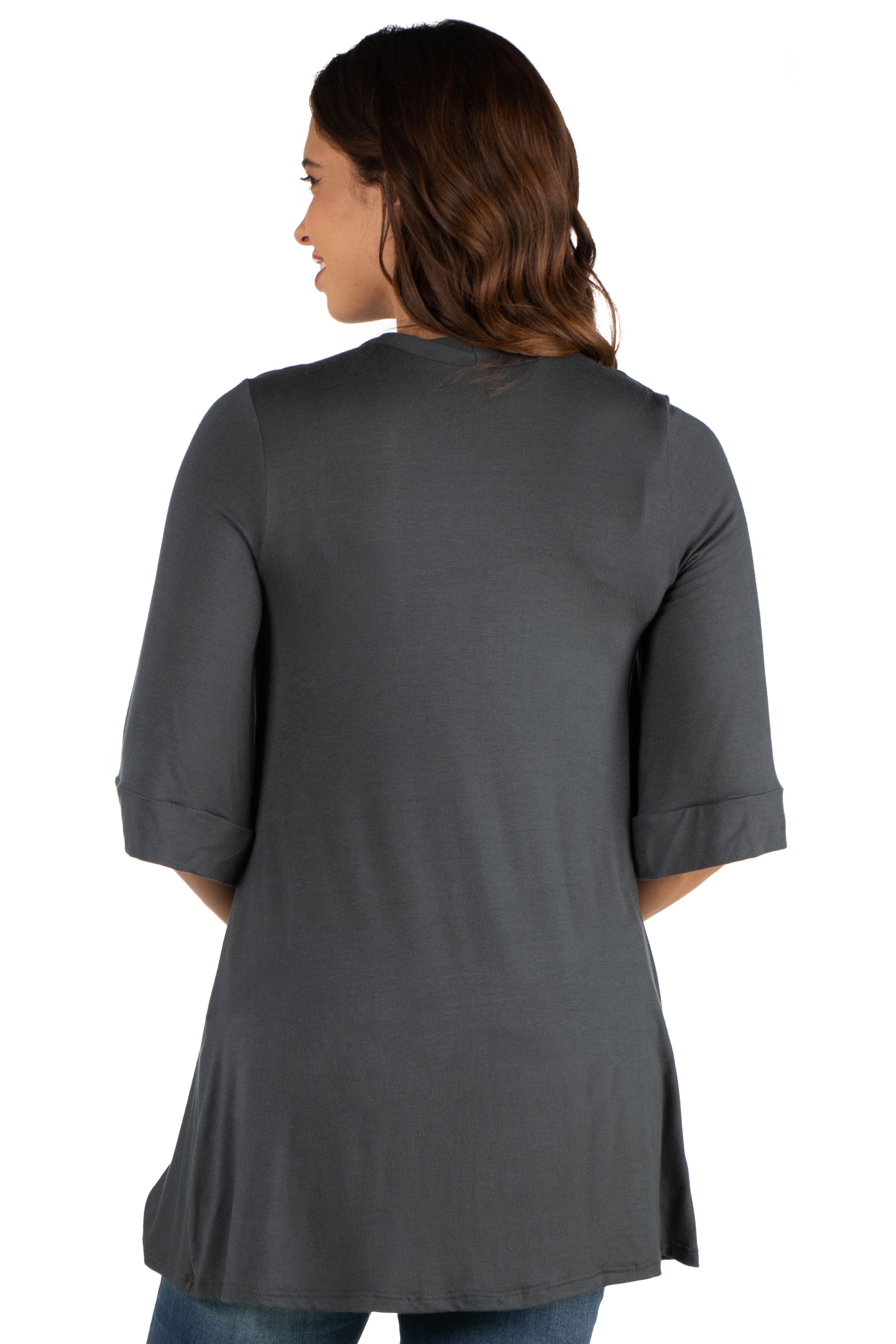 24seven Comfort Apparel Elbow Length Sleeve Open Front Maternity Cardigan