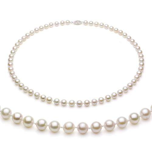 Romantic Time Bridal White Akoya Ruby Diamond and Pearl Bead Necklace