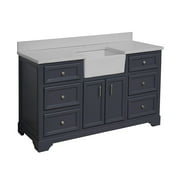 Zelda 60" Single Farmhouse Bathroom Vanity with Powder Gray Cabinet & Quartz Top