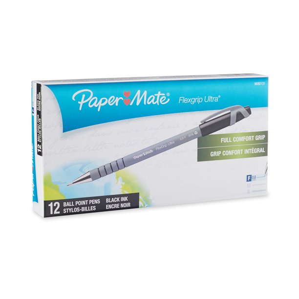 Paper Mate Flexgrip Ultra Stick Fine Point Ballpoint Pens, 12 Black Ink
