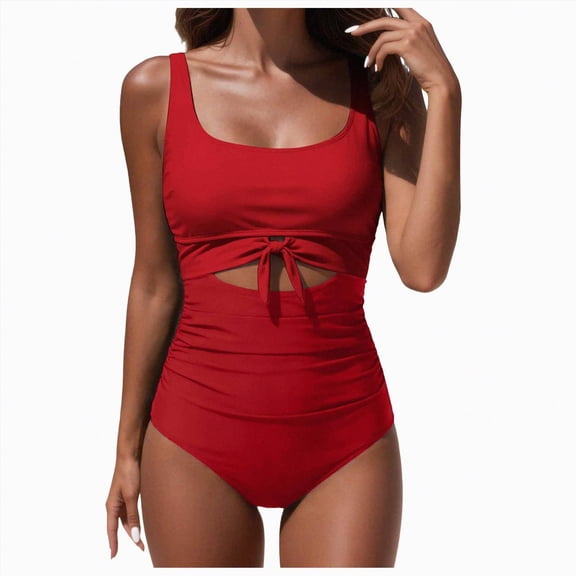 Leey-World Tummy Control Swimsuits for Women Slimming One Piece Bathing Suit Retro Ruched Push Up Vintage Padded Swimwear Onepiece Swimsuit Women(Red,M)